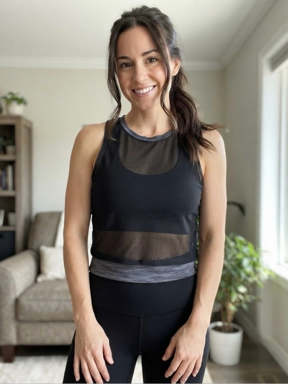 Zyia Black sheer Cropped Mesh Tank Top